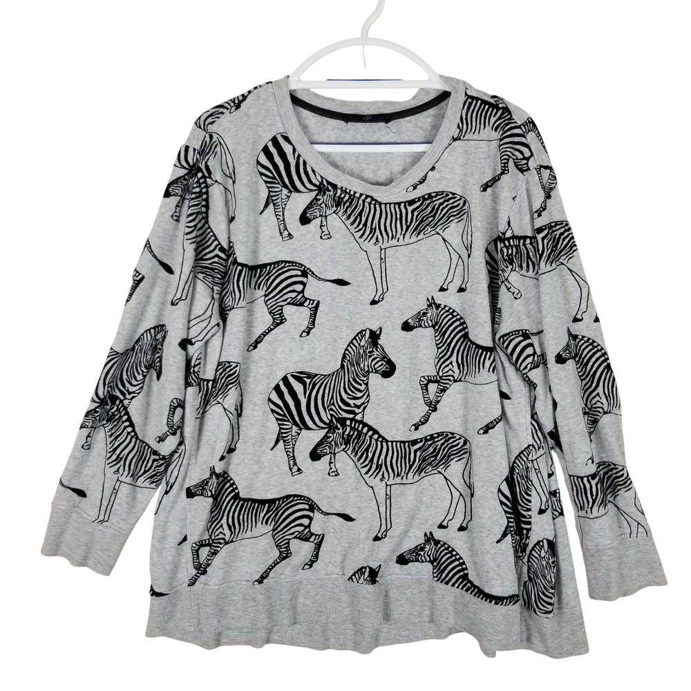 Jane + Delancey Zebra Print Top Women 2X Grey Long Sleeve Knit Relaxed Fit